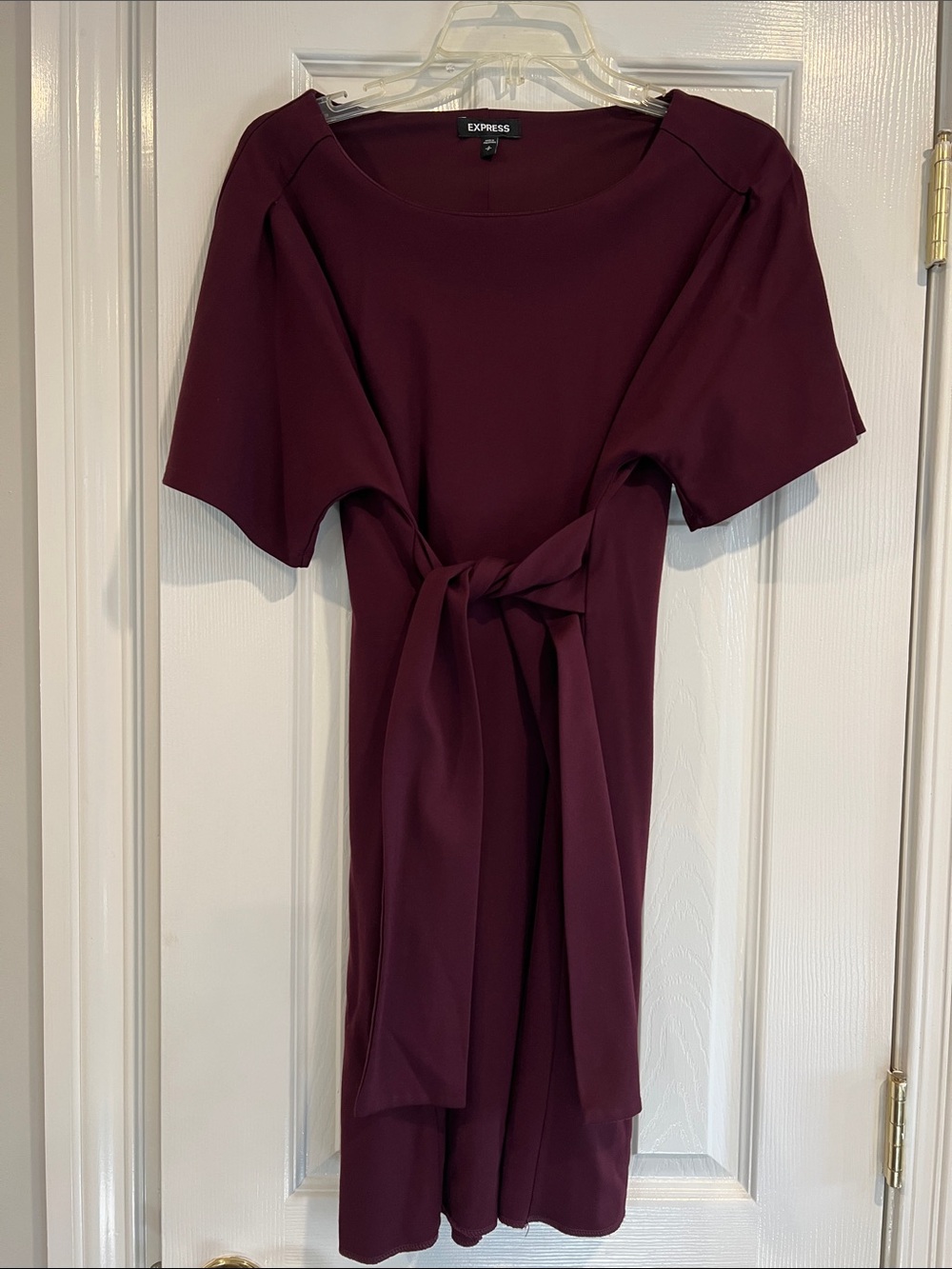 Express Midi Tie-Waist Dress in Burgundy